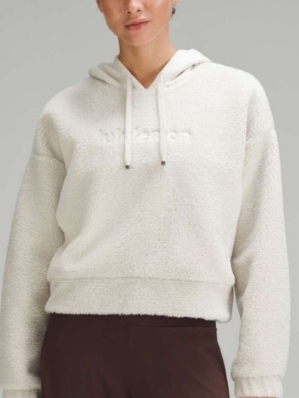 Lululemon Textured Fleece Embroidered Logo Hoodie Bone NEW Womens